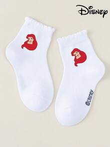 Disney 迪士尼 1/5 對裝迪士尼/公主襪，春夏兒童襪，可愛公主圖案與荷葉邊設計，時尚透氣吸濕排汗運動襪，柔軟舒適休閒短襪，適合戶外活動、開學、假期、日常穿著 - 彩色 - 查看 17