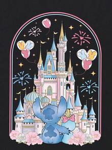 (Disney) Amusement Park Castle Clothes, (Stitch) & (Lilo), Cute Pink Tops That Girls Like In Summer, Red T-Shirts, Skin-Friendly And Soft Fabric, Elastic And Breathable, Fashionable , Suitable For Both Boys And Girls, A Back-To-School, Holiday - Black - View 4