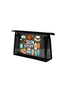 網格化妝包，印有化妝面具圖案，帶有「Sun Items」字母設計，夏季防曬收納包，多功能化妝包，便攜收納包，化妝包，護膚包，旅行必需品，宿舍用品，浴室收納，珠寶收納，唇油和化妝品收納包，學校用品包，化妝包假期必需品，化妝品收納，婚禮新娘禮物，母親節禮物，生日禮物，給朋友和老師的禮物 - 彩色 - 查看 16