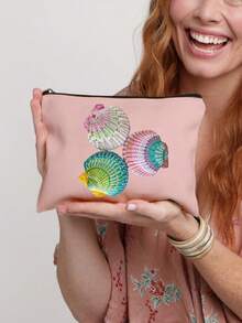 Vibrant Hand-Painted Seashell Pattern Makeup Bag, Multi-Functional Storage Solution,Travel Storage Bag, Coin Purse, Drug Storage Pouch, Stylish Accessory For Beach Lovers And Creative Souls, Perfect Gift For Women,Back-To-School Pencil Case, A Summer Essential, Unique Decorative Design For Everyday Use - Multicolor - View 13