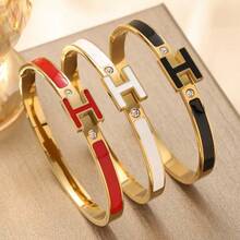 1pc Colorful Drip Oil H Letter Rhinestone Women's Snap Bracelet, Suitable For Gift - Gold H-letter Bracelet - View 10