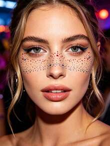 6 hojas de pegatinas de maquillaje para rostro y ojos con estilo Y2K arcoíris, lunares de purpurina coloridos, calcomanías de mariposas arcoíris en miniatura y estrellas diminutas, resistentes al agua y de larga duración, para mujeres y niñas, accesorios de tatuajes - Multicolor - Ver 5