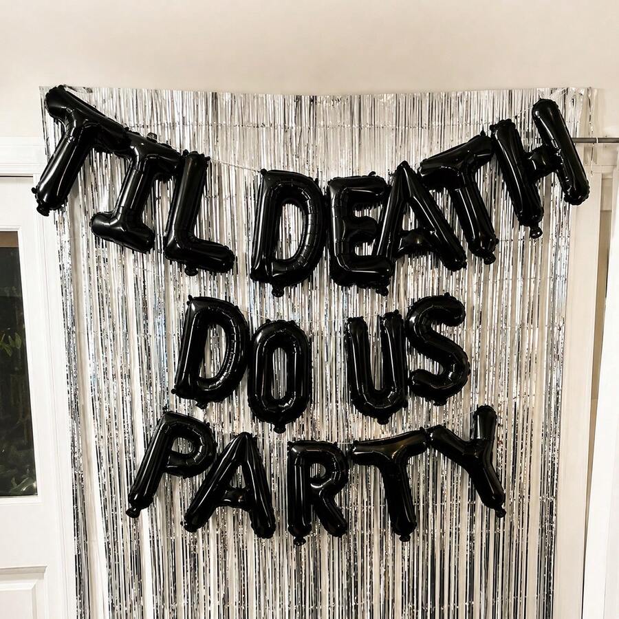 17件組哥德風婚禮派對裝飾氣球套組，含16英吋黑色「TIL DEATH Do Us Party」字母氣球，適用於訂婚婚禮派對、新娘婚前派對、準新娘派對裝飾、趣味單身女派對 - 彩色 - 查看 1