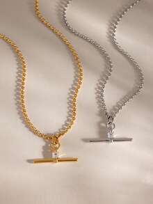 1 buah Kalung Rantai Liontin T-Bar Vintage Rantai Tali Kuba Perhiasan Berlapis Silinder Geometris Aksesori Leher V - MultiWarna - View 5