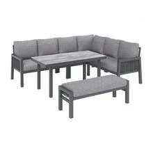 Garden Dining Set, Patio Furniture, 8 People, Corner Configuration, Galvanized Iron, Glass Tabletop, Hand-Braided PE Rope, Including Table, Benches And Sofas, Grey - Grey - View 6