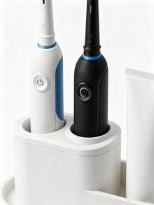 1 pieza Soporte para cepillo de dientes eléctrico de 3 ranuras, opcional negro/blanco, almacenamiento de partición para cepillo de dientes y pasta de dientes, estante para cepillo de dientes, material de plástico ABS, espacio de almacenamiento extra para pasta de dientes, desmontable y fácil de limpiar, organizador de baño de lujo, esencial para el lavabo del hogar - Múltiples estilos i - Ver 5