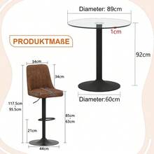 Modular Bar Set: 89cm Glass Table + 2 Swivel Bar Stools Upholstered In Brown Technical Fabric. Black Metal Frame With Comfortable Footrest. The Ideal Choice For Your Home Bar. - Black and Brown - View 5