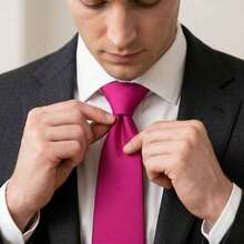 Set Of 5 Light Gray Formal Ties For Groomsmen, Weddings, Events, And Conferences - 玫瑰紅 - 查看 7