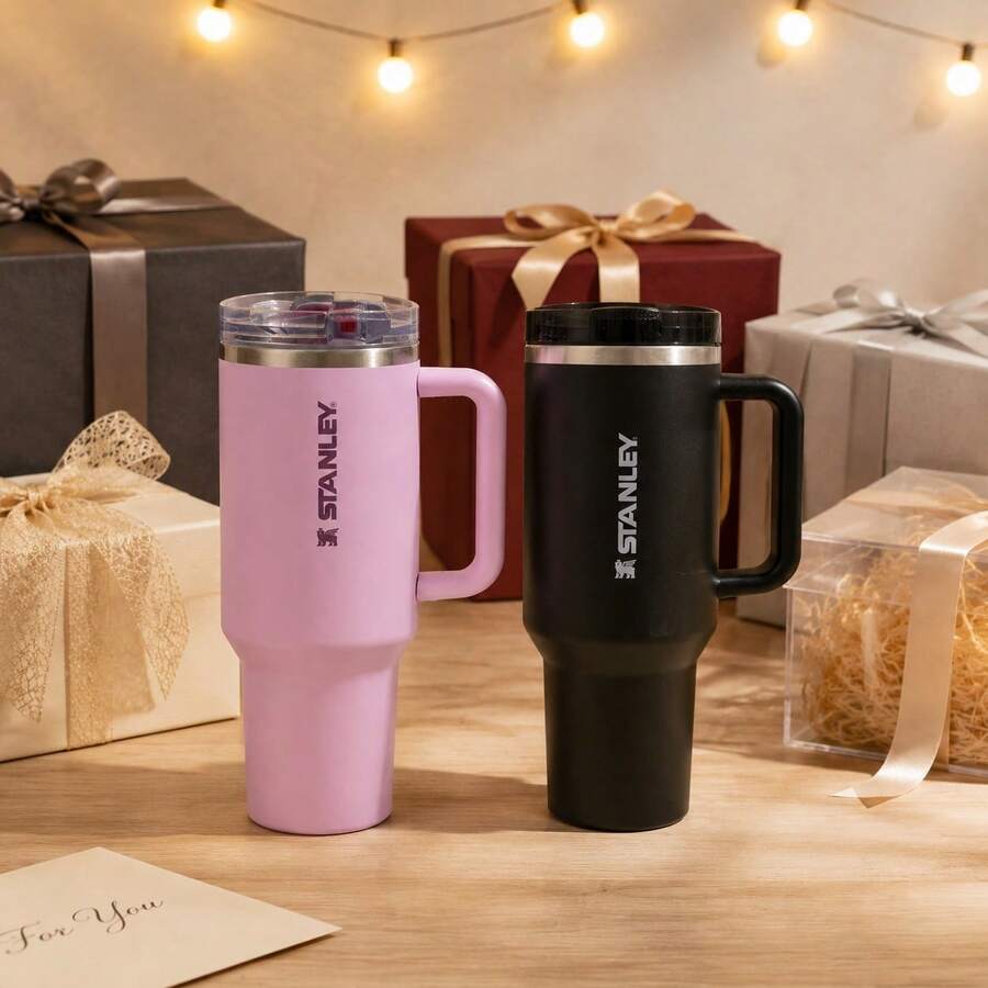 2 Pack Stanley 40 Oz Quencher ProTour Flip Straw Tumbler Leakproof Insulated Stainless Steel Travel Mug | Perfect Valentines Day Gifts For Her Him, Mothers Day Christmas New Year Presents For Women Men, Birthday Rose Gold Cup Set - màu đen - Xem 1