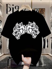 US DARCSPORT Ronnie Returns Team Short-Sleeve T-Shirt With Double Wolf Head Print For Men And Women, Made Of Pure Cotton, Sports And Casual T-Shirt, Plus Size - 黑色 - 查看 2