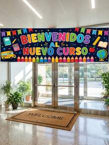 Welcome Back To School/Campus Polyester Banner, Colorful Classroom Wall Decor, Back To School Party Photo Backdrop; Decorative Wall Accessory Suitable For Classrooms, Residences, Event Venues And Photography Backgrounds. - Spain - View 22