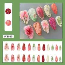 24Pcs Pink Flower Press On Nails Medium Almond Fake Nails 3D Floral Leaf With Silver Butterfly Designs Spring Summer False Nails Cute Colorful Full Cover Glue On Nails For Women Acrylic Manicure DIY - Hoa bướm - Xem 2