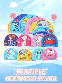 1pc Children's Swimming Cap Summer Outdoor Beach Vacation Cooling Gift, 10+ Cute Cartoon Animal Patterns (Unicorn, Shark, Mermaid, First Day Of School - Multicolor - View 3