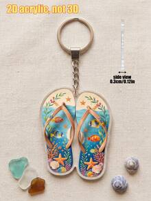 1pc Creative Summer Ocean Refreshing Theme Flip-Flop Acrylic Keychain, Versatile Fashion Bag Charm Decoration, Multifunctional Key Organizer, Suitable For Car Rearview Mirror Eye-Catching Fun Pendant, Daily Home Decor - Multicolor - View 14