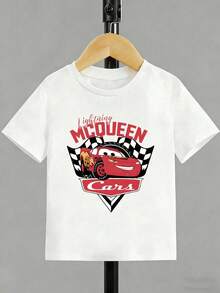 Boys' Disney *Cars* Lightning McQueen T-Shirt - Featuring A Front Print Of McQueen Alongside A Checkered Flag Motif, And Adorned On The Back With His Iconic "95" Number And Signature Graphic. Crafted From Casual, Pure White Cotton With Short Sleeves, This Tee Is Designed Specifically For Fans-Making It The Perfect Choice For A Trip To Disney, Coordinating Family And Friends' Outfits, Or Simply For Any *Cars* Enthusiast. - trắng - Xem 2