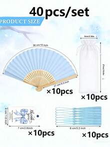 1-40pcs/Set Blue Wedding Fans Wholesale, Faux Silk Fabric Bamboo Folding Fans With Sheer Bag And Thank You Tag, Suitable For Wedding Party, Bridesmaid, Church Gifts - Mixed - View 10