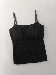 Ladies' Summer Cool Lace Mesh Splicing Camisole, With Pleated And Slim-Fitting Design, Detachable Bra Pads, Adjustable Shoulder Straps, And Free Matching Options, Making It A Fashionable And Sexy Top For Hot Girls - Black - View 11