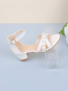Girls' Fashion White Cross Strap Pearl Summer Open Toe Breathable High Heel Chunky Heel Sandals Dress Shoes Princess Shoes For Holiday Wedding Party Evening Vacation Sweet Cute Versatile Flower Girl Shoes For Big Medium Small Girls Children Shoes Performance Shoes Dance Mary Jane Cool Baby Kids Sandals Summer - White - View 7