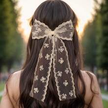 1件復古森系刺繡蕾絲蝴蝶結髮飾頭飾 - 彩色 - 查看 14