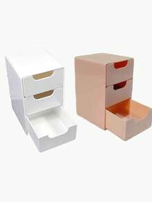 1/2/3 Stücke Mini 3-lagige Desktop-Aufbewahrungsbox mit 3 Fächern, einfacher 3-lagiger Schubladen-Kosmetikorganizer, Damen Reise-Essential Desktop-Aufbewahrungsbox Möbel, Büroorganizer, Schmuckaufbewahrung - Verschiedenfarbig - Übersicht 18