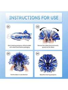 2pcs Cheerleading Pom Poms, Bright Color, Thickened And Denser, With Buckle Ring, More Durable, Suitable For Cheerleading Dance Competitions, Cheerleading Parties, Fancy Cheerleading Dance And Other Occasions - Multicolor - View 5