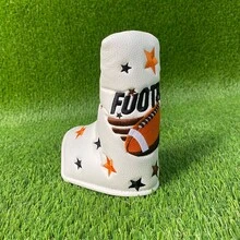 美式橄榄球主题高尔夫推杆套，趣味刺绣，星形印花，通用推杆保护套，运动风格高尔夫球包配件 - 白色 - 查看 4