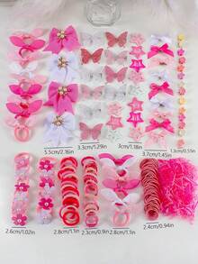 VBOOR 534件組甜美Ins風女性髮飾，含粉色水鑽珍珠蝴蝶結/亮片蝴蝶髮夾、珍珠花髮圈、高彈力基本髮圈、迷你抓夾（收納碎髮），不傷髮設計，適合日常/通勤/約會使用，髮片 - 彩色 - 查看 5