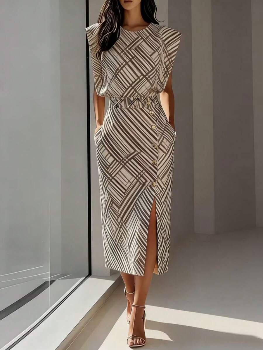 Striped Fashionable, Elegant And Comfortable Casual Dress For Office And Daily Wear Summer - Multicolor - View 1