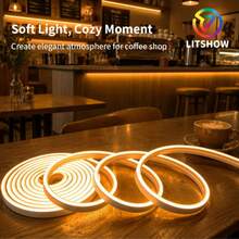LITSHOW Lampu Strip Neon LED Silikon, Tahan Air IP67, Lampu Tali Neon Fleksibel, Dapat Dipotong, Cahaya Putih Hangat 3000K, Pencahayaan Linier Putih Terang, Cocok untuk Dekorasi Dinding Kamar Tidur, Ruang Tamu, Pencahayaan Suasana Teras - Saklar kotak baterai - View 1
