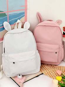 1pc Fashion Classic Solid Color Back To School Backpack, With Laptop Compartment, Ear Decoration, Lightweight Large Capacity Casual Travel Backpack, Suitable For Teens/Students/Graduates Daily Use, Outings, Travel, School, Etc. - Xx-974 - View 2