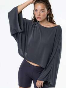 Blusa de cuello barco con ajuste holgado y flexible - Gris Oscuro - Ver 5