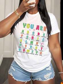 You Are A B C D E F G H I J K L M N O P Q R S T U V W X Y Z Positive Words Alphabet Shirt For Women Motivational Graphic Tee Casual Summer Top Gift For Her Birthday Christmas,220g - 白色 - 查看 1