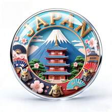 2DFLAT 日式文化主題不鏽鋼胸針，五層塔櫻花武士面具摺扇胸針，日式傳統風格徽章，衣物包包配件，創意飾品，個性化旅遊紀念禮物，精湛工藝胸針 - A - 查看 3