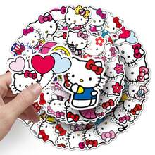 100 Stickers MINISO Hello Kitty Unique, Colorful Cartoon Style, Kawaii Aesthetic, Diary Embellishments, Scrapbook Decorations, Laptop And Phone Accessory, Gift DIY Craft, Stationery Decor - Pink - View 1