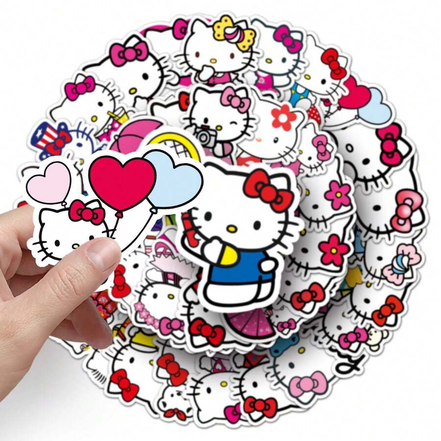 100 Stickers MINISO Hello Kitty Unique, Colorful Cartoon Style, Kawaii Aesthetic, Diary Embellishments, Scrapbook Decorations, Laptop And Phone Accessory, Gift DIY Craft, Stationery Decor - Pink - View 1