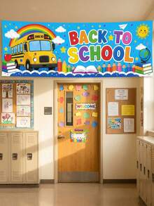 Back To School Theme Banner, "Back To School/Adventure Begins/Welcome Back" Polyester Wall Flag, Colorful School Bus And Pencil Design, Multipurpose Decoration For Classroom, Hallway, Office And Party - English - View 3