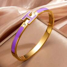 1pc Colorful Drip Oil H Letter Rhinestone Women's Snap Bracelet, Suitable For Gift - Gold H-letter Bracelet - View 18