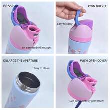 OwaIa&Starrbuckss Jointly-Designed Cherry Blossom Pattern Large Capacity Stainless Steel Water Bottle,24oz/710ml,With A Straw,Exquisite Appearance,Keeps Drinks Hot Or Cold,Can Hold Iced Drinks And Water,Suitable For Leisure,Work,Sports,Indoors And Outdoors,Perfect Gift Choice - Màu xanh nhạt - Xem 5