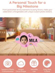 Individuelle Foto-Namensschilder, personalisierte Kinder-Namensaufkleber, süße Sprechblasen-Namensetiketten, anpassbare Textaufkleber in Sprechblasenform mit Cartoon-Icon-Designs, druckbar mit individuellen Fotos und Namen, geeignet für Kinder - Dialogfeld - Übersicht 5