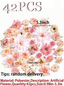 42件裝復古仿真花/人造花材料包，適用於家居裝飾、畢業典禮、婚禮、派對裝飾、情人節、母親節禮物、花盒材料、新年裝飾 - 粉紅色系 - 查看 12