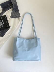 New Fashion Bucket Handbag, Bowknot Decor, Tote Shoulder Bag, Commuter Bag, Solid Color Handbag For Spring/Summer - Blue - View 4