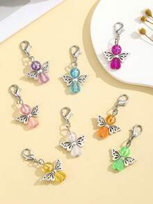 1pc DIY Colorful Beaded Angel Pendant, Heart-Shaped Beads Cute Angel Keychain, Creative Gift For Lover, Friend, Girlfriend, Holiday, Festival, Mobile Phone, Car Accessories, Keychain, Small Gift For Events - Multicolor - View 3