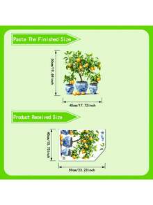 Blue And White Ceramic Pot Lemon Tree Wall Decal, Fresh Fruit Green Leaf Plant Wall Sticker, Removable Peel And Stick Home Decor - Lemon Tree In Blue and White Porcelain Pots - View 3
