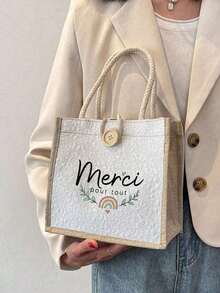 Teacher Print Linen Tote Bag, Teacher Appreciation Handbag, Teacher's Day Gift, Reusable Printed Tote Bag, Suitable For Commuting And School, Back To School - Multicolor - View 13