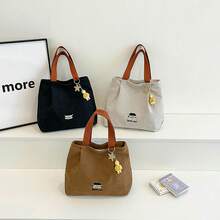 Canvas Tote Bag Fashionable And Stylish Lunch Bag, Large Capacity, Lightweight Canvas Handbag, Simple Casual Commuter Bag For Women REWU - 黑色 - 查看 8