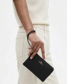 Coach Corner Zip 15/16 Signature Logo Wristlet Wallet Zip Around Short Wallet With Wrist Strap Women's Compact Card Holder Phone Purse - Black - View 2