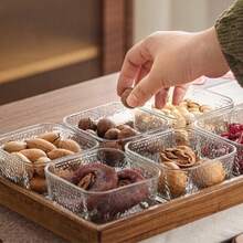 1pc Retro Walnut Wood Lid Square Glass Snack Tray, Divided Compartments For Candies, Nuts, Tea Snacks, Suitable For Home, Office, Gatherings - Transparent + Brown - View 5