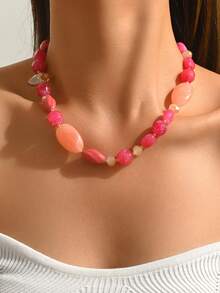 1pc Women's Vacation Style Crystal Beaded Necklace, Suitable For Summer Vacation Wear - Multicolor - View 2