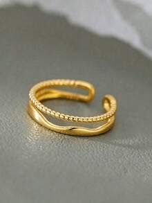 1pc Minimalist Hollow Double-Layer Line Adjustable Ring - Yellow Gold - View 3