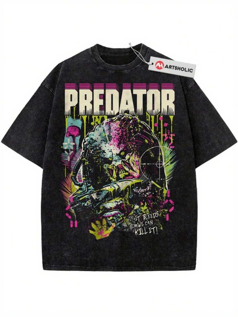 Camiseta retro de peso pesado para hombre con estampado de guepardo~Dis~Abrir nueva pestaña - Negro - Ver 1